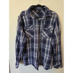 Pacific Trail Men's Button Up Shirt Plaid Sz L Blue White Thick Quality Gorpcore